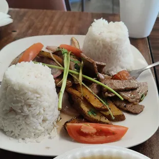 Steak with white rice