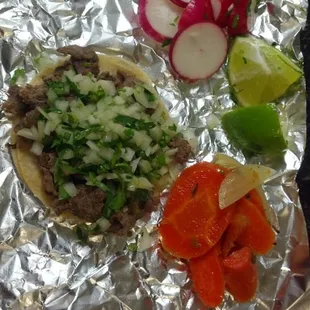 Carne Asada street taco with the trimmings.