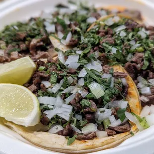 Carne asada and lengua tacos