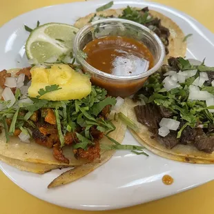 3 tacos. Cabeza, lengua and Al pastor. The Al pastor was my favorite.