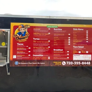 a menu on a food truck