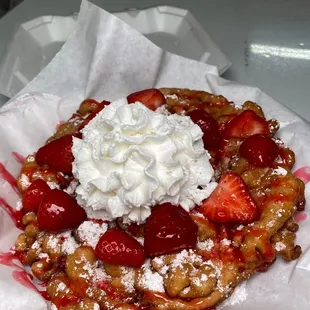 Funnel cake with strawberries