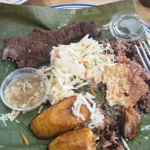 Carne Asada- horrible. Not juicy and tasted like fish. Plantains we're not ripe