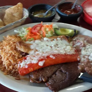 #10 steak, enchilada, relleno