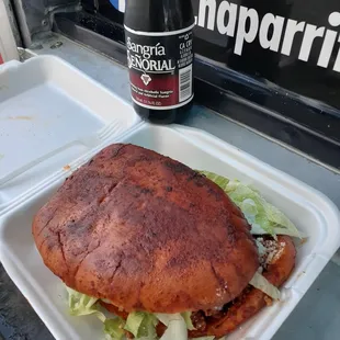 Pambazo and a soda $9.50 Get the red salsa.