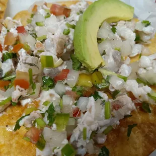 Close Up of Shrimp Ceviche Tostada
