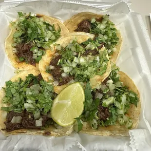 Cinco tacos Barbacoa