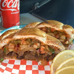 Asada Jalapeños Torta (with potatoes, tomatoes, grilled onions)