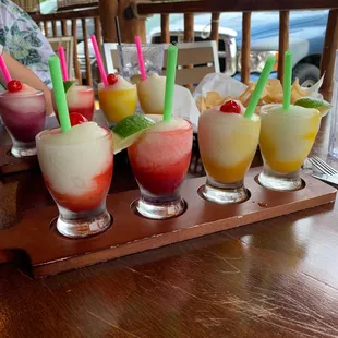 Margarita flight -- Strawberry, raspberry, peach, mango