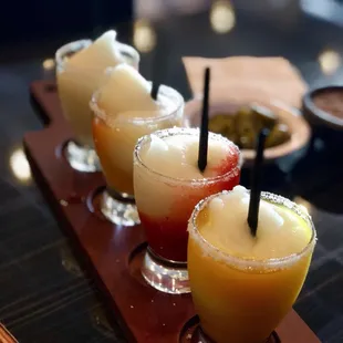 Margarita flight with banana, mango, strawberry, and peach