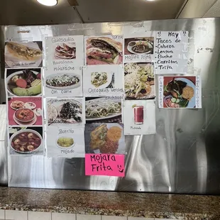 a menu on a refrigerator