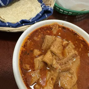 Menudo! So hot with fresh tortillas!