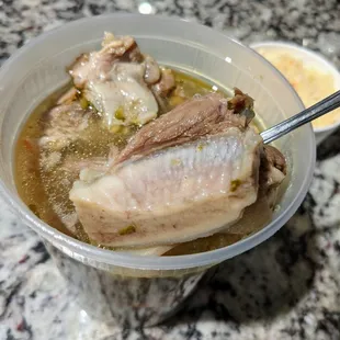 Caldo de Res with rice. Beef rib soup, slow-cooked with fresh mixed vegetables. $15.74.