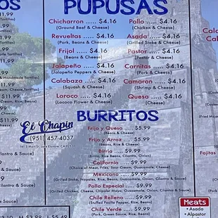 Pupusas Selection and Burritos