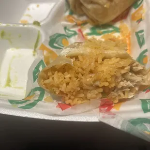 Pretty much all rice and a small amount of chicken