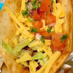 a close up of a taco