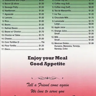 a menu for a restaurant