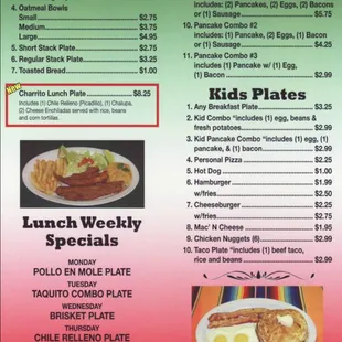 a menu for a restaurant