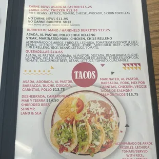 tacos, menu