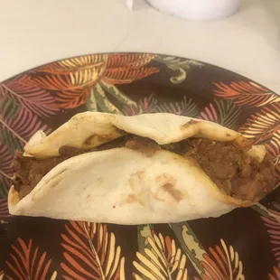 To stand up on its own to reheat, you know this taco's chock full and chunky. Bean/chorizo again &amp; my boss loved the balance of ingredients.