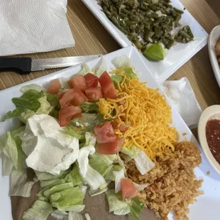 Side plate for shrimp fajitas and a delicious side of nopal.