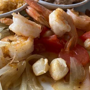 Cancun Plate. Tiny Bay Scallops instead of Sea Scallops.