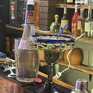 a bar with liquor bottles