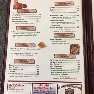 a menu for a mexican restaurant