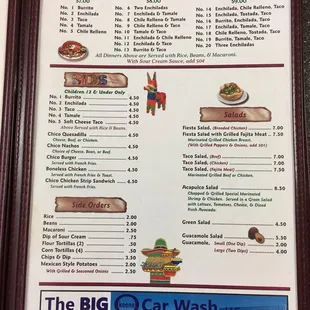 the menu for the big car wash