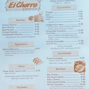 Menu as of March 2023
