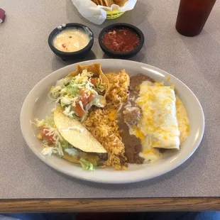 #14. Taco, tostada, beef enchilada.
