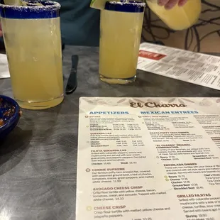 Menu and margaritas