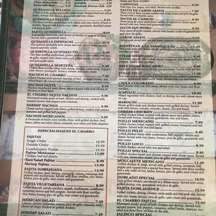 a menu for a mexican restaurant