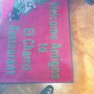 a person standing in front of a welcome mat