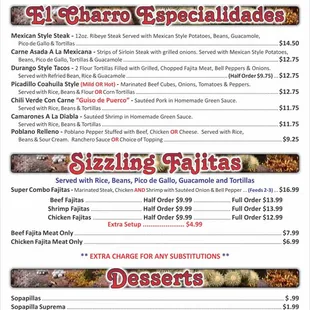 a menu for a mexican restaurant