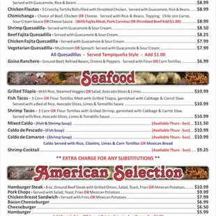 the menu for the american selection