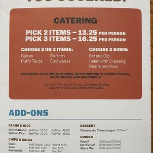 Catering, add- ons and take home chips and salsa!