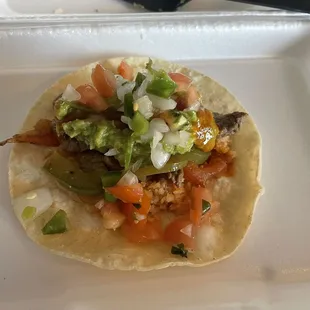 I made a Beef fajita taco - comes with rice, beans, guacamole, sour cream and tortillas