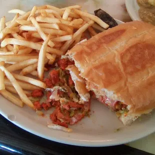 Al Pastor Torta and fries with a little salsa at El Charro Mexican Grill...La Cruces.