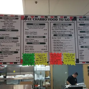 Menu of TO GO only prepared food. No place to dine