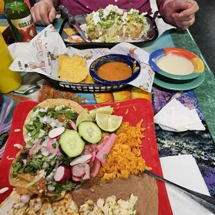 TOP - Chimichanga  BOTTOM - Steak tacos &amp; chicken quesadilla