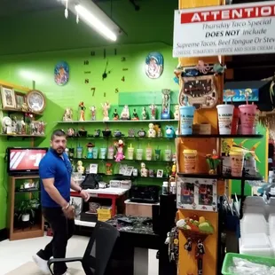 a man in a blue shirt