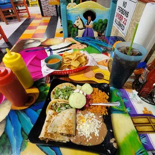 Combo #2, two asada tacos and a quesadilla