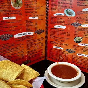 Chips and salsa with 2024 menu