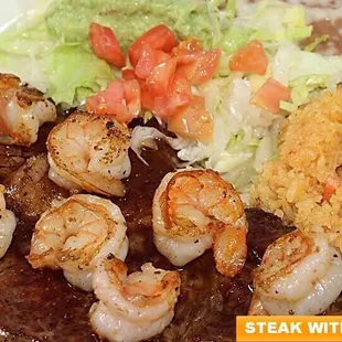 steak with shrimp and rice