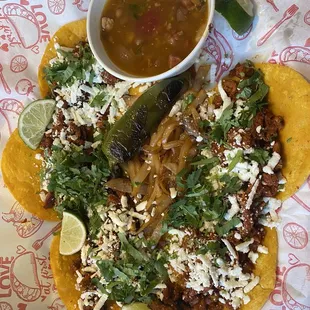 Mini Tacos al Pastor con queso fresco(fresh crumbled cow/goat white cheese)