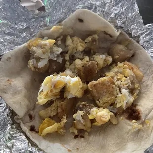 Egg and potato breakfast taco