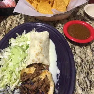 Look at that "beef" (steak) burrito and flan!