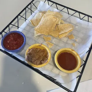 Chips and salsa with beans