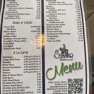 Front of new menu